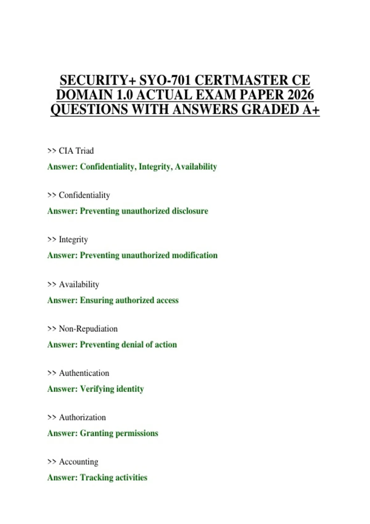 SECURITY+ SYO-701 CERTMASTER CE DOMAIN 1.0 ACTUAL EXAM PAPER 2026 ...