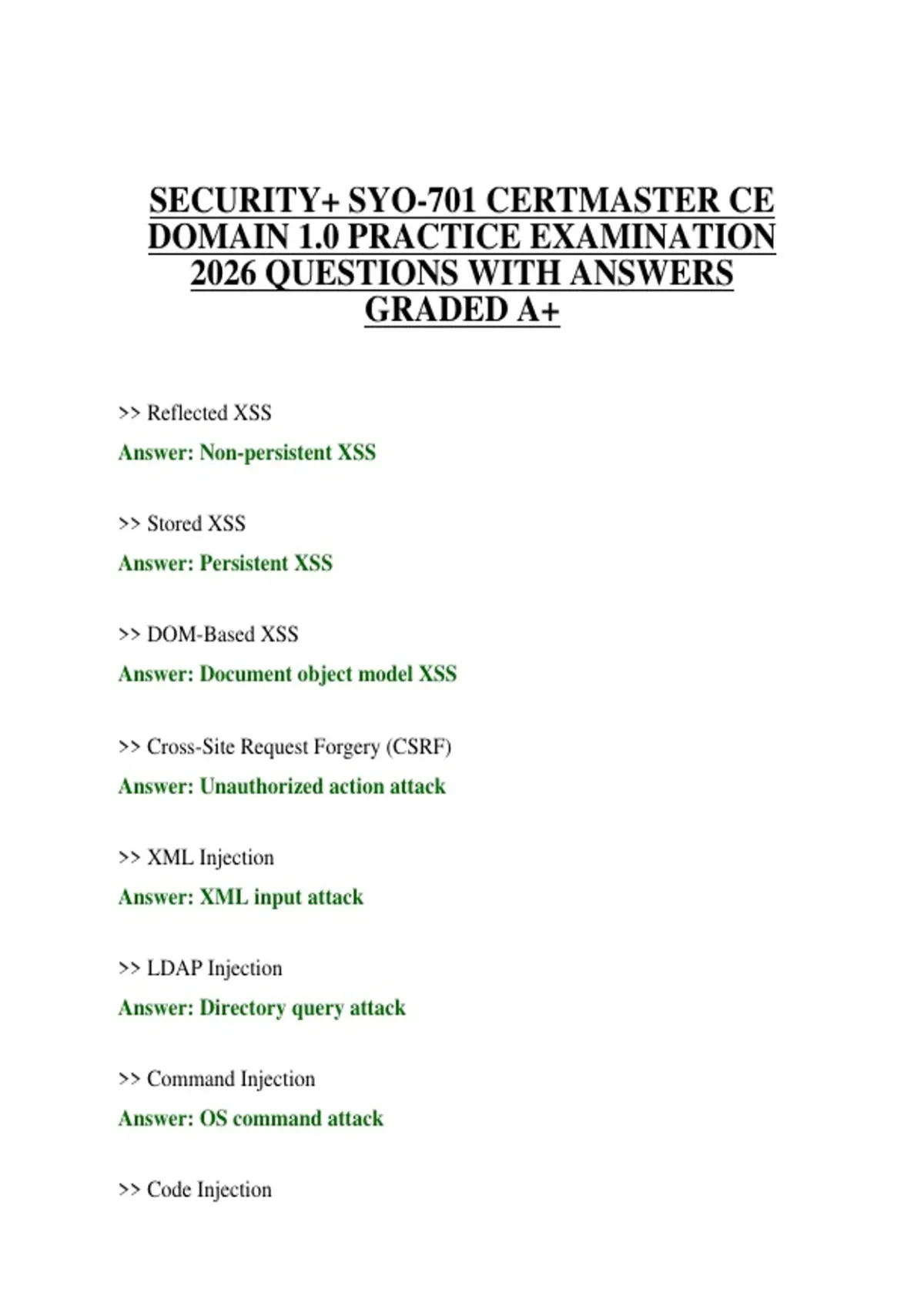 SECURITY+ SYO-701 CERTMASTER CE DOMAIN 1.0 PRACTICE EXAMINATION 2026 ...