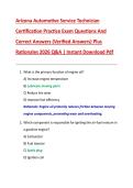 Arizona Automotive Service Technician  Certification Practice Exam Questions And  Correct Answers &lpar;Verified Answers&rpar; Plus  Rationales 2026 Q&A &vert; Instant Download Pdf 