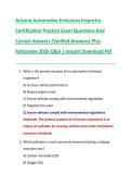 Arizona Automotive Emissions Inspector  Certification Practice Exam Questions And  Correct Answers &lpar;Verified Answers&rpar; Plus  Rationales 2026 Q&A &vert; Instant Download Pdf 