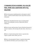 COMMUNICATION IN NURSING JULIA BALZER FINAL PAPER 2026 QUESTIONS WITH FULL SOLUTION