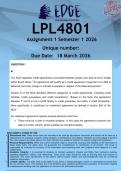 LPL4801 Assignment 1 &lpar;ANSWERS&rpar; Semester 1 2026 - DISTINCTION GUARANTEED