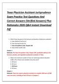 Texas Physician Assistant Jurisprudence  Exam Practice Test Questions And  Correct Answers &lpar;Verified Answers&rpar; Plus  Rationales 2026 Q&A Instant Download  Pdf 