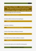 Texas Class A Barber - state board written  6th edition Questions and Correct  Answers&sol; Latest Update &sol; Already Graded 