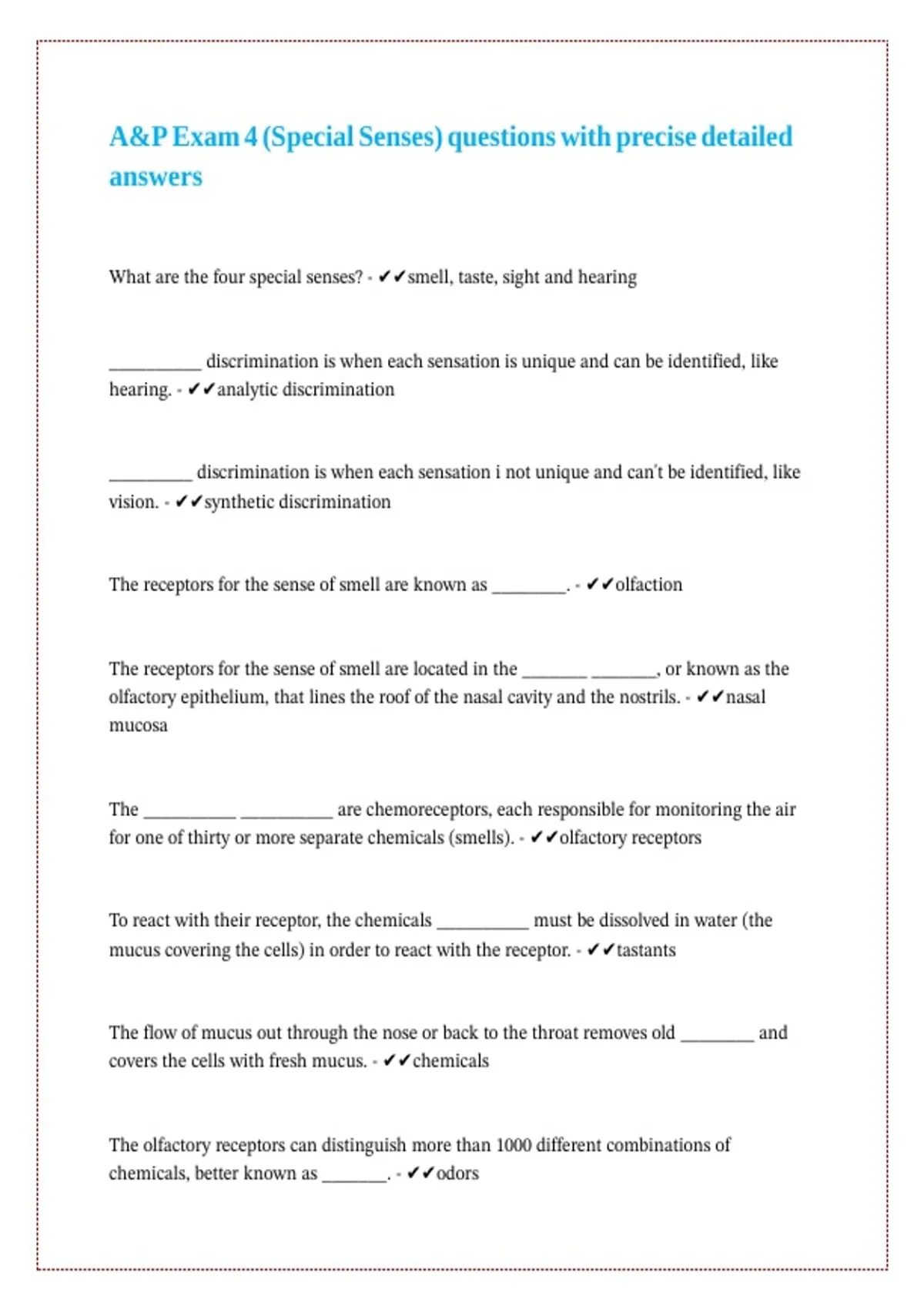 Detailed Questions A&P Exam 4 (Special Senses) questions with precise detailed answers ...