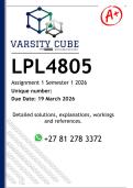 LPL4805 Assignment 1 &lpar;DETAILED ANSWERS&rpar; Semester 1 2026 - DISTINCTION GUARANTEED