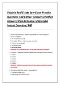 Virginia Real Estate Law Exam Practice  Questions And Correct Answers &lpar;Verified  Answers&rpar; Plus Rationales 2026 Q&A  Instant Download Pdf