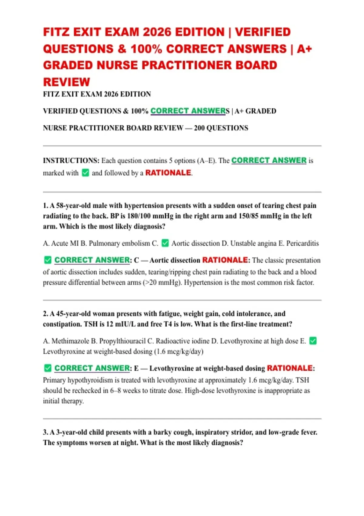 FITZ EXIT EXAM 2026 EDITION | VERIFIED QUESTIONS & 100% CORRECT ANSWERS ...