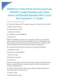 PERSONAL LINES FINAL EXAM Actual Exam 2026&sol;2027 Complete Questions and Verified Answers with Detailed Rationales 100&percnt; Correct Pass Guaranteed - A&plus; Graded