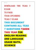 2026 ATI TEAS 7 EXAM APRIL TEAS 7 SCREENSHOTS WITH ACTUAL  EXAM QUESTIONS CONTAINING READING&comma; LANGUAGE USAGE&comma; SCIENCE AND MATH LATEST UPDATE THIS YEAR