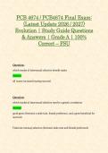 PCB 4674 &sol; PCB4674 Exam 1&comma; Exam 2 & Final Exam &lpar;Latest 2026 &sol; 2027 Updates STUDY BUNDLE PACKAGE WITH SOLUTIONS&rpar; Evolution &vert; Questions and Answers &vert; Grade A &vert; 100&percnt; Correct &lpar;Verified Answers&rpar; - FSU