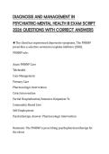 DIAGNOSIS AND MANAGEMENT IN PSYCHIATRIC-MENTAL HEALTH III EXAM SCRIPT 2026 QUESTIONS WITH CORRECT ANSWERS