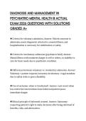 DIAGNOSIS AND MANAGEMENT IN PSYCHIATRIC-MENTAL HEALTH III ACTUAL EXAM 2026 QUESTIONS WITH SOLUTIONS GRADED A&plus;