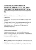 DIAGNOSIS AND MANAGEMENT IN PSYCHIATRIC MENTAL ACTUAL TEST PAPER 2026 QUESTIONS WITH SOLUTIONS GRADED A&plus;