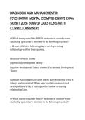 DIAGNOSIS AND MANAGEMENT IN PSYCHIATRIC MENTAL COMPREHENSIVE EXAM SCRIPT 2026 SOLVED QUESTIONS WITH CORRECT ANSW