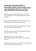 DIAGNOSIS AND MANAGEMENT IN PSYCHIATRIC-MENTAL HEALTH III FINAL PAPER 2026 QUESTIONS WITH FULL SOLUTION