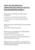 HEALTH AND WELLNESS EXAM 1 CERTIFICATION EVALUATION TEST 2026 FULL SOLUTION QUESTIONS GRADED A&plus;