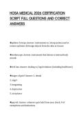 HOSA MEDICAL 2026 CERTIFICATION SCRIPT FULL QUESTIONS AND CORRECT ANSWERS