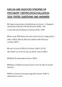 KAPLAN AND SADOCKS SYNOPSIS OF PSYCHIATRY CERTIFICATION EVALUATION 2026 TESTED QUESTIONS AND ANSWER