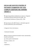 KAPLAN AND SADOCKS SYNOPSIS OF PSYCHIATRY EXAMINATION TEST 2026 COMPLETE QUESTIONS AND ANSWERS GRADED A&plus;