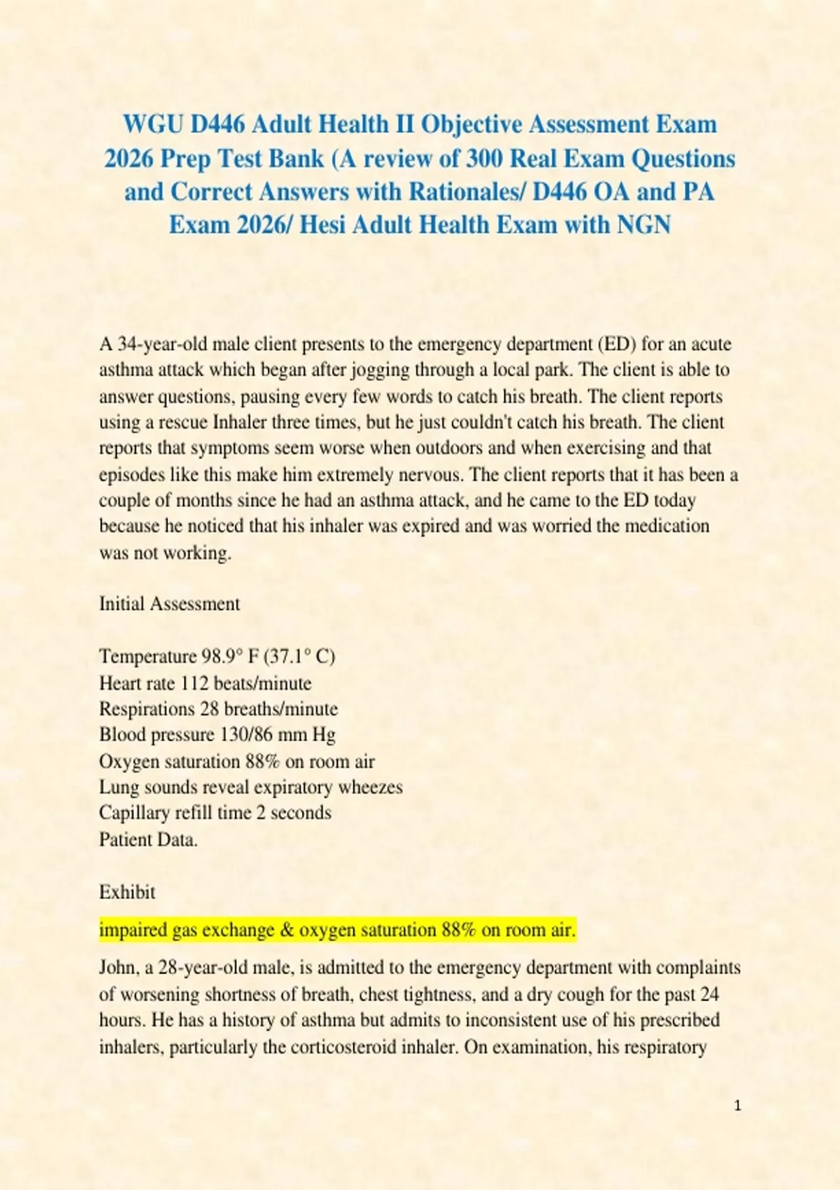 WGU D446 Adult Health II Objective Assessment Exam 2026 Prep Test Bank ...