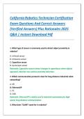 California Robotics Technician Certification Exam Questions And Correct Answers &lpar;Verified Answers&rpar; Plus Rationales 2025 Q&A &vert; Instant Download Pdf