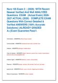 Nurs 105 Exam 2 &vert;  &lpar;2026&rpar;  WITH Recent  Newest Verified And Well ANALYZED  Questions  EXAM   &lpar;Actual Exam&rpar; 2026 2027 ACTUAL &lpar;2026&rpar;   COMPLETE EXAM  Questions With Correct Detailed &  Verified ANSWERS &lpar;100&percnt; Accurate  Solutions&rpar; &vert;&vert;ALREADY GRADED  A&plus;&vert;&vert;Exam G