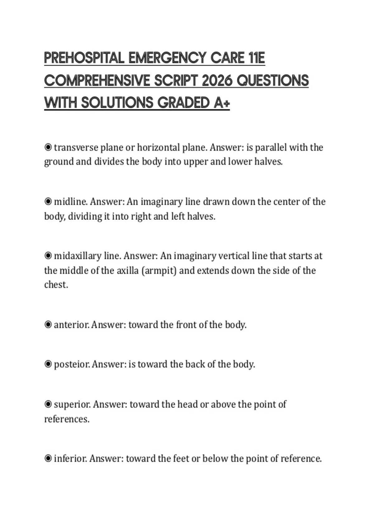 PREHOSPITAL EMERGENCY CARE 11E COMPREHENSIVE SCRIPT 2026 QUESTIONS WITH ...