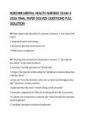 NUR2488 MENTAL HEALTH NURSING EXAM 4 2026 FINAL PAPER SOLVED QUESTIONS FULL SOLUTION