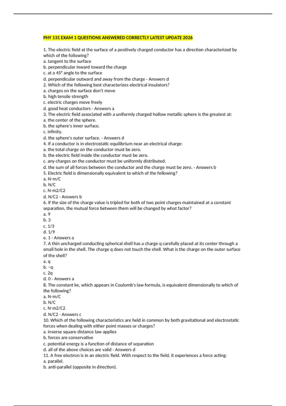 PHY 131 EXAM 1 QUESTIONS ANSWERED CORRECTLY LATEST UPDATE 2026 - PHY ...