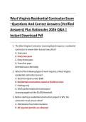 West Virginia Residential Contractor Exam &ndash;Questions And Correct Answers &lpar;Verified Answers&rpar; Plus Rationales 2026 Q&A &vert; Instant Download Pdf