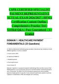 CSPR CERTIFIED SPECIALIST PAYMENT REPRESENTATIVE ACTUAL EXAM 2026&sol;2027 &vert; HFMA Certification Content Outline &vert; Comprehensive Practice Test &vert; Verified Q&A &vert; Pass Guaranteed - A&plus; Graded