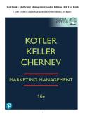 Test Bank- Marketing Management&comma; 16th Edition&period; Test Bank &vert; Kotler & Keller &vert; Complete Exam Questions & Verified Solutions &vert; All Chapters&vert; ISBN-13 978-1292404813