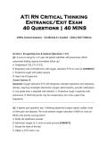 ATI RN CRITICAL THINKING ACTUAL EXAM 2026&sol;2027 &vert; 40 Questions in 40 Minutes &vert; Entrance&sol;Exit Exam &vert; Pass Guaranteed - A&plus; Graded