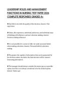LEADERSHIP ROLES AND MANAGEMENT FUNCTIONS IN NURSING TEST PAPER 2026 COMPLETE RESPONSES GRADED A&plus;