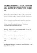 LIFE INSURANCE EXAM 7 ACTUAL TEST PAPER 2026 QUESTIONS WITH SOLUTIONS GRADED A&plus;