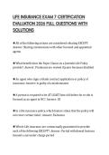 LIFE INSURANCE EXAM 7 CERTIFICATION EVALUATION 2026 FULL QUESTIONS WITH SOLUTIONS