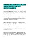 LIFE INSURANCE LICENSING STUDY GUIDE 2026 ACTUAL QUESTIONS WITH SOLUTIONS GRADED A&plus;