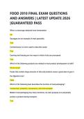 FOOD 2010 FINAL EXAM QUESTIONS  AND ANSWERS &vert; LATEST UPDATE 2026  &vert;GUARANTEED PASS