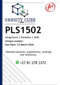 PLS1502 Assignment 2 &lpar;DETAILED ANSWERS&rpar; Semester 1 2026 - DISTINCTION GUARANTEED