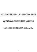 ANATOMY BIOl 240 - UW &ndash; MIDTERM EXAM QUESTIONS AND VERIFIED ANSWERS LATEST GUIDE 2026&sol;2027 