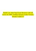 Health Care Aide Final Exam Reviewer with All Correct & 100&percnt; Verified Answers &vert;Latest Version &vert;Already Graded A&plus;