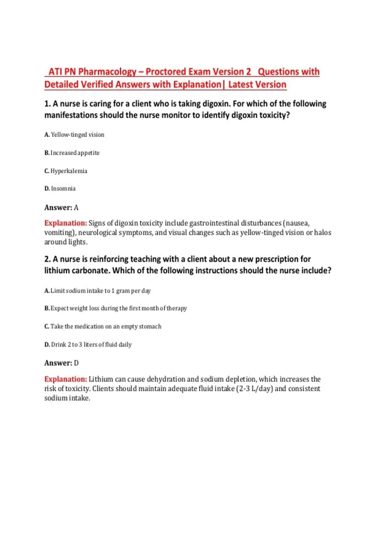 ATI PN Pharmacology – Proctored Exam Version 2 Questions with Detailed ...