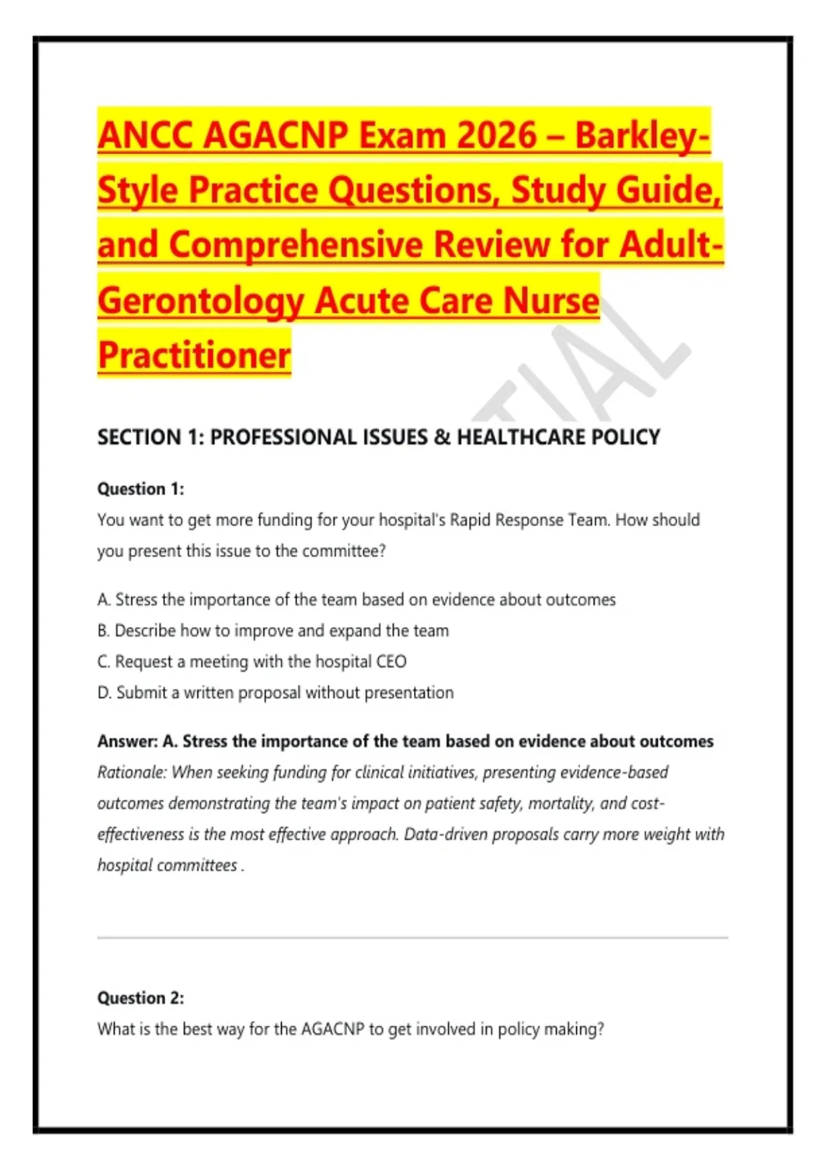 ANCC AGACNP Exam 2026 – Barkley Style Practice Questions, Study Guide ...