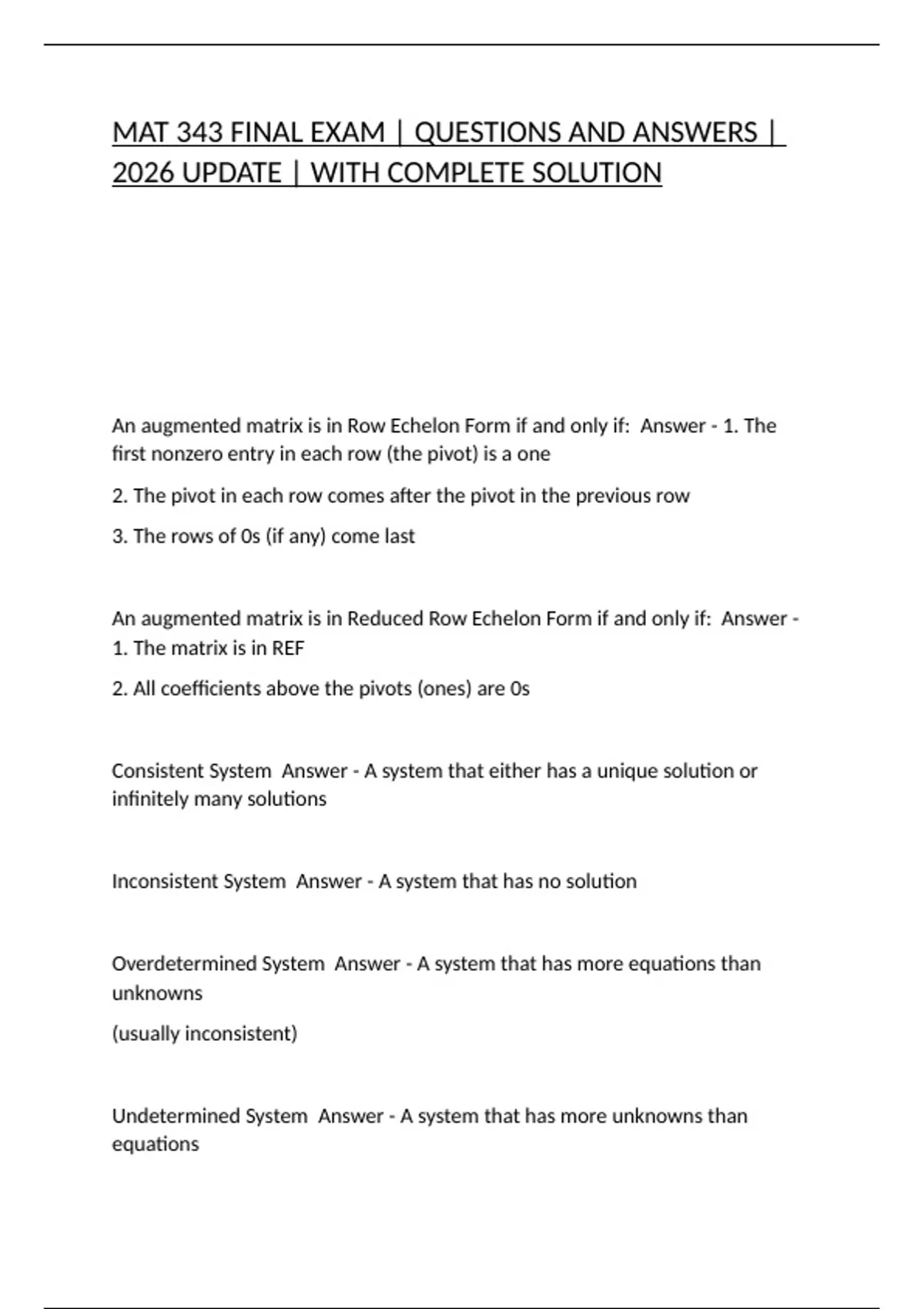 MAT 343 FINAL EXAM | QUESTIONS AND ANSWERS | 2026 UPDATE | WITH ...