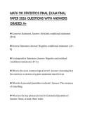 MATH 110 STATISTICS FINAL EXAM FINAL PAPER 2026 QUESTIONS WITH ANSWERS GRADED A&plus;