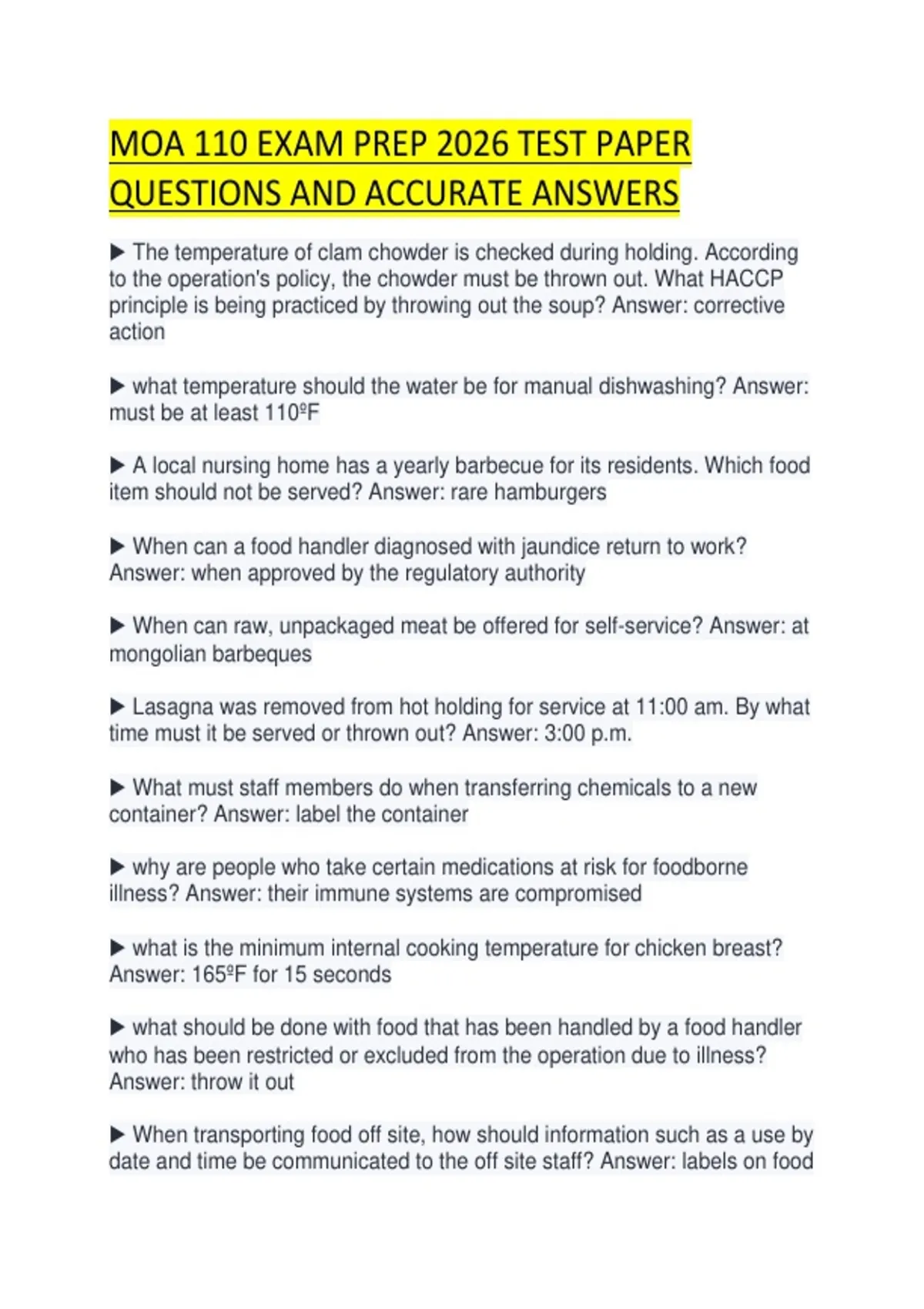 MOA 110 EXAM PREP 2026 TEST PAPER QUESTIONS AND ACCURATE ANSWERS - MOA 110 - Stuvia US