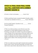 PSYCH 101 FINAL EXAM FINAL PAPER 2026 FULL QUESTIONS WITH CORRECT ANSWERS GRADED A&plus;