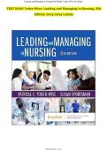Updated&sol;Latest Test Bank for Yoder-Wise&colon; Leading and Managing in Nursing 8th Edition&period; This comprehensive resource covers leadership principles&comma; management strategies&comma; and organizational practices in nursing&period; Updated&sol;Latest 2026&ndash;2027 questions and answers 