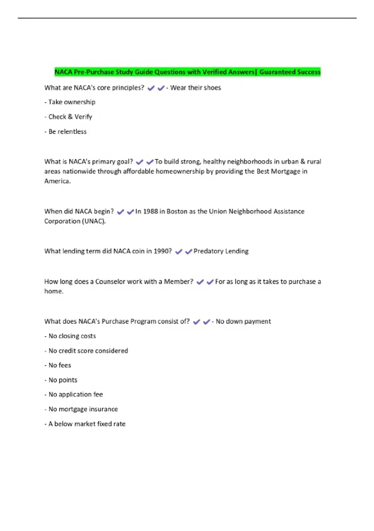 NACA Pre-Purchase Study Guide Questions with Verified Answers - NACA ...